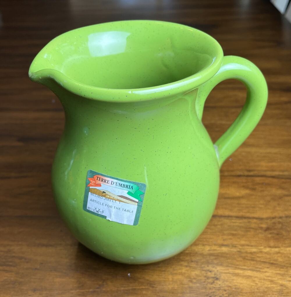 Speckled Green Terre D'Umbria Rustic Pitcher, Made in Italy 6-3/4” Stoneware